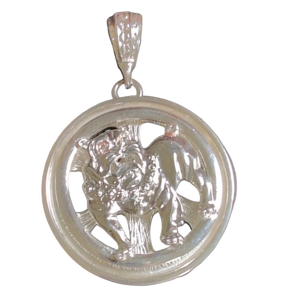 Vintage Very Large Spinning Bling Silver Bulldog Circular Medallion Pendant